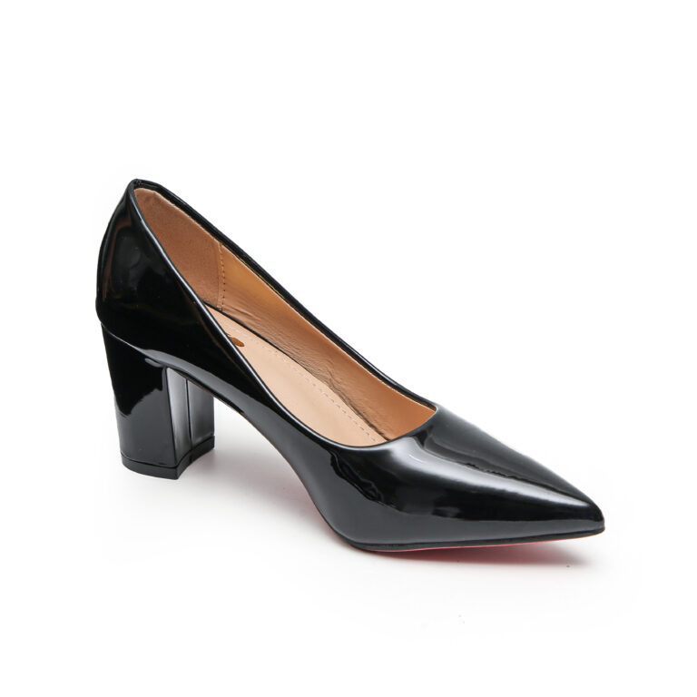 Black patent court shoes block clearance heel