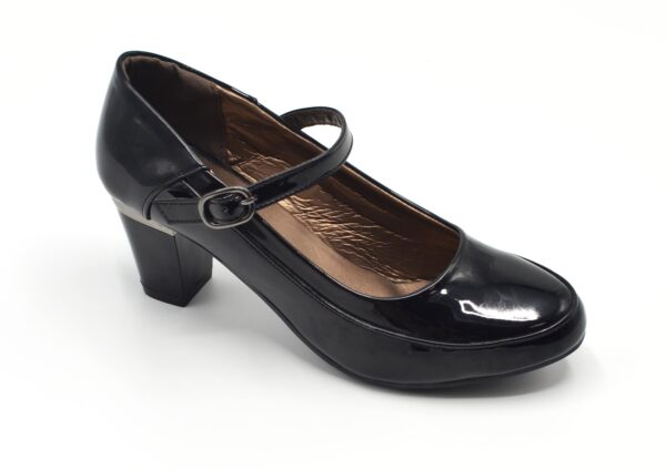 TTP High Gloss Ladies Court Heel with buckle Strap 8501-2