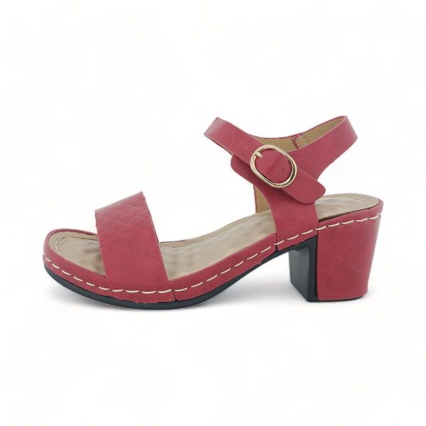 TTP Ladies Ankle Strap Block Heel Sandals with a Patterned Strap - Image 3