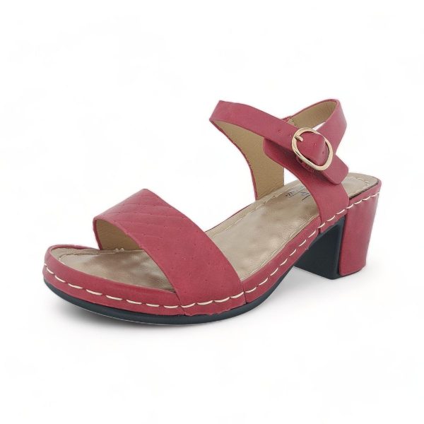 TTP Ladies Ankle Strap Block Heel Sandals with a Patterned Strap