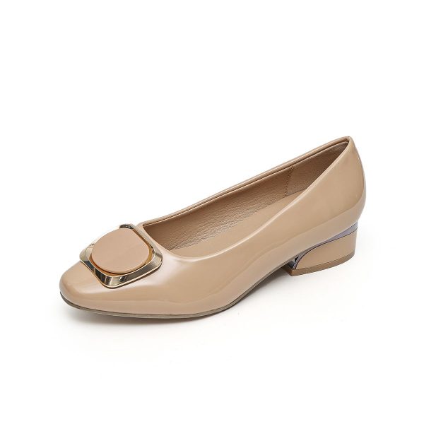 TTP Low Block Heel Patent PU Courts with Square Decor JSF61 - Image 4