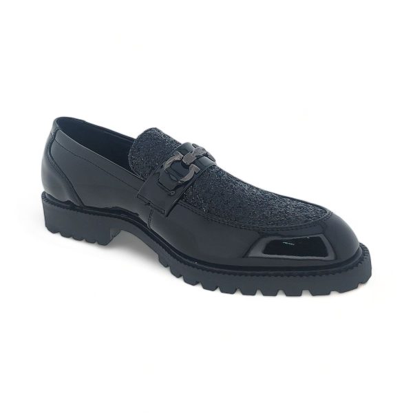 Men's Formal Patent Pu Loafers with Embellished Upper Y970