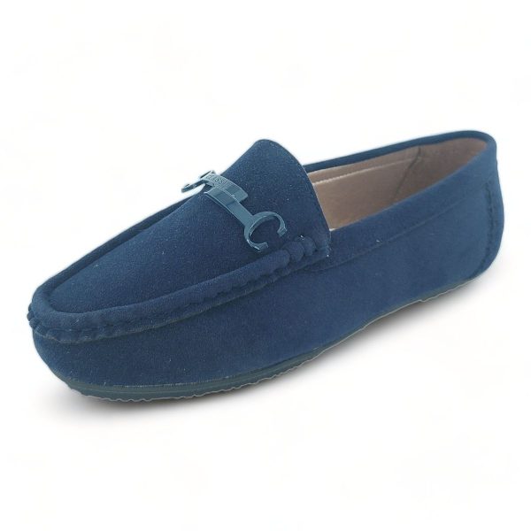 TTP Women Blue Round Toe Suede Moccasin with Decor