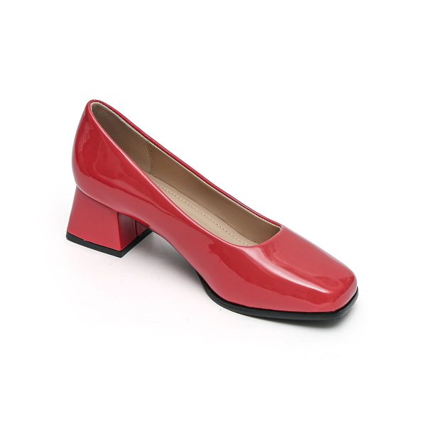 TTP Ladies Square Toe Patent PU Flare Heels JSF57 - Image 14