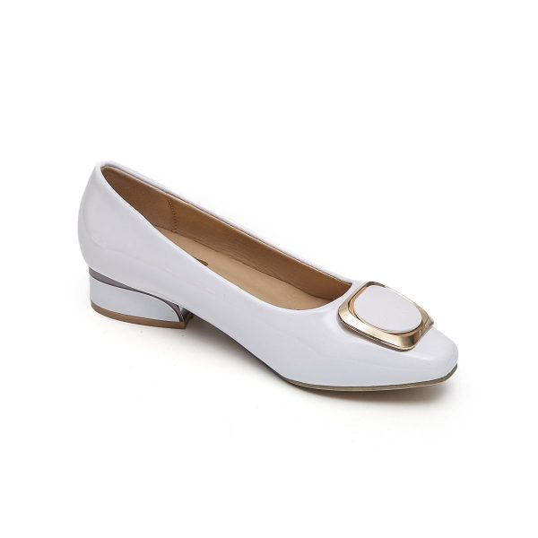 TTP Low Block Heel Patent PU Courts with Square Decor JSF61 - Image 8