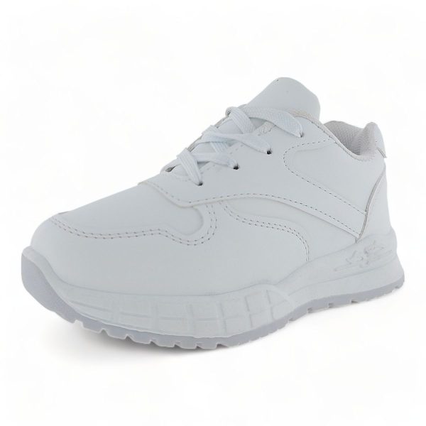 Kiddies White PU Lace Up Sneakers - XB230806