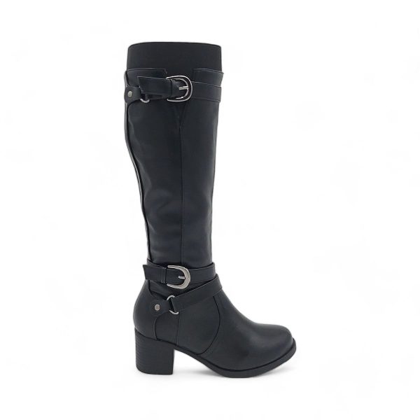 Women's Round Toe Block Heel Knee High Boots with Buckle Decor - PSL3070 - Image 4