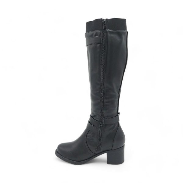 Women's Round Toe Block Heel Knee High Boots with Buckle Decor - PSL3070 - Image 2