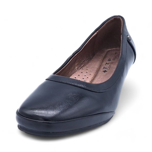 TTP Ladies Low Heel Simple Classic Slip on Court Shoe with Dual Vamp Stitch