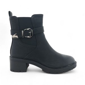 Women's PU Ankle Boot with Elastic and Zipper Sides