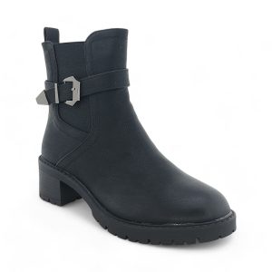 Women's PU Ankle Boot with Elastic and Zipper Sides