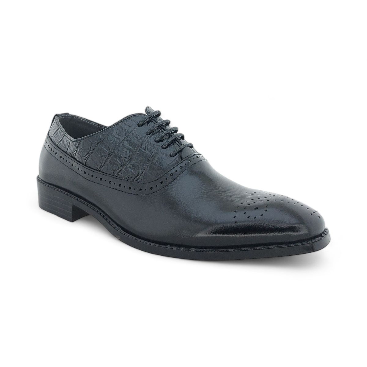 Men's Classic Dress Shoes Lace Up Oxford with Croco Embossed