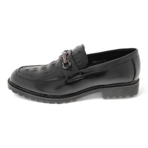 Men Black PU Crocodile Embossed Loafer