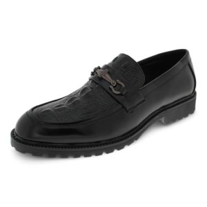 Men Black PU Crocodile Embossed Loafer