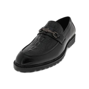 Men Black PU Crocodile Embossed Loafer