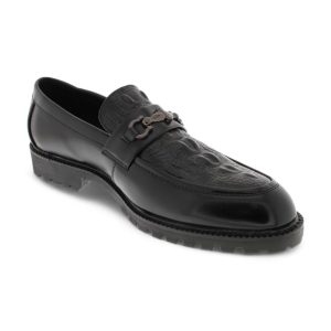 Men Black PU Crocodile Embossed Loafer