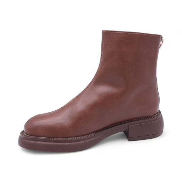 Women's Modern Simplistic Leather Ankle Boots with Back Zipper - HT2403011 - Image 5