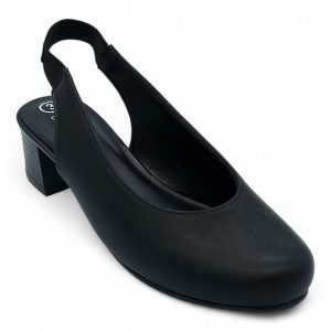 ALXIR Black Slingback Block Heel Courts