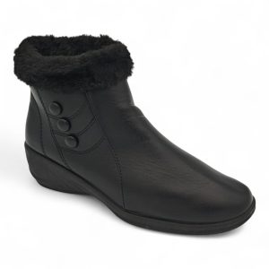 TTP Women Black Round Toe Ankle Boot with Faux Fur Lining HL210401-1