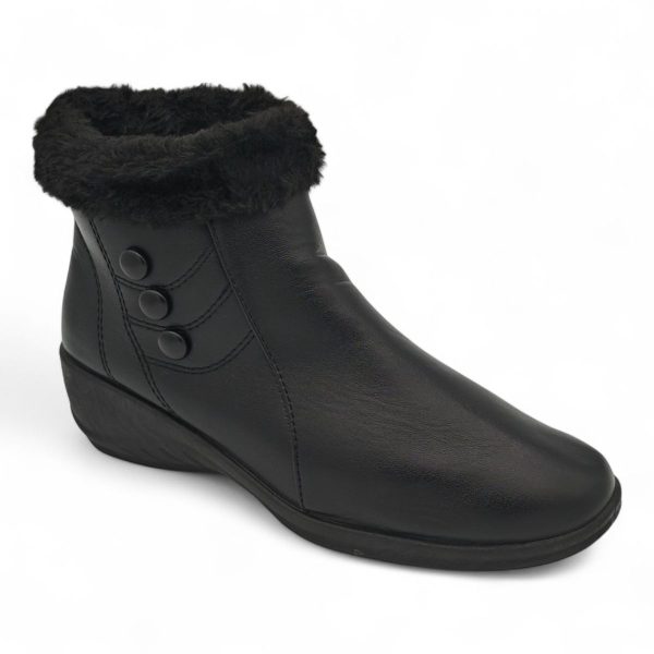 TTP Women Black Round Toe Ankle Boot with Faux Fur Lining HL210401-1