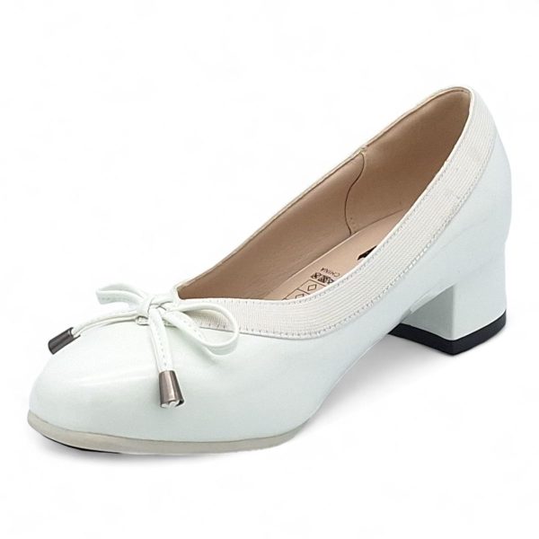 TTP Ladies Patent Court Heel Elasticated Top Line & Ribbon Decor HT7808-2 - Image 4