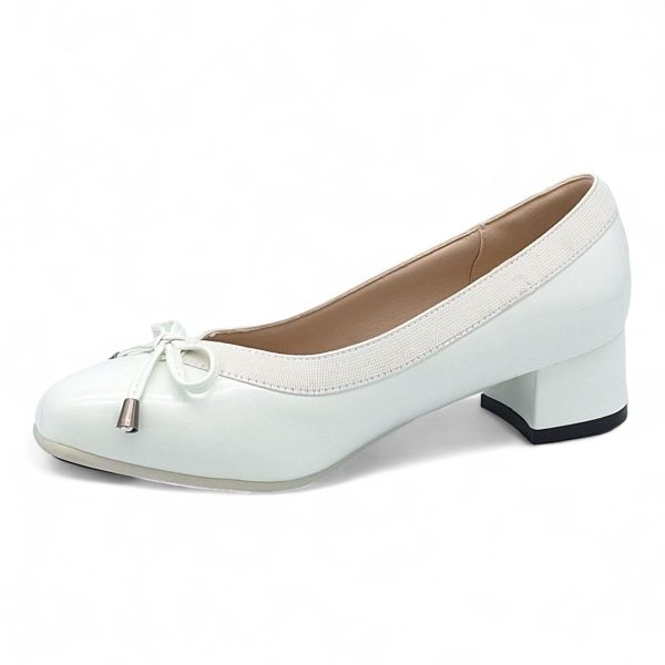 TTP Ladies Patent Court Heel Elasticated Top Line & Ribbon Decor HT7808-2 - Image 3