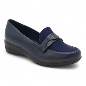 TTP Women's Navy Blue PU and Textile Loafer