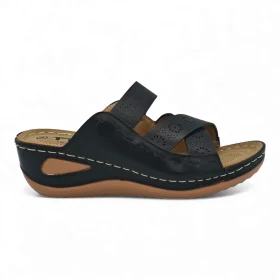 TTP Women's Multi-Strap Wedge Sandal RZ818-1 in Black